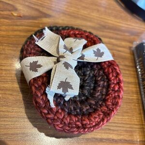 Handmade Red and Brown Crochet Coasters